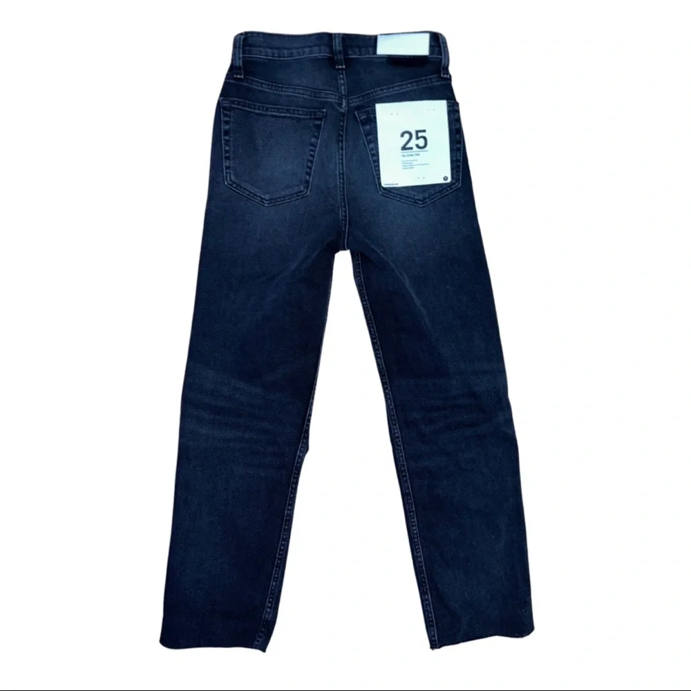 Re/Done 70s Stove Pipe Jeans High Waist Raw Hem Washed Black - Picture 5 of 6